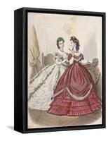 Two Women Wearing the Latest Indoor Fashions, C1850-null-Framed Stretched Canvas