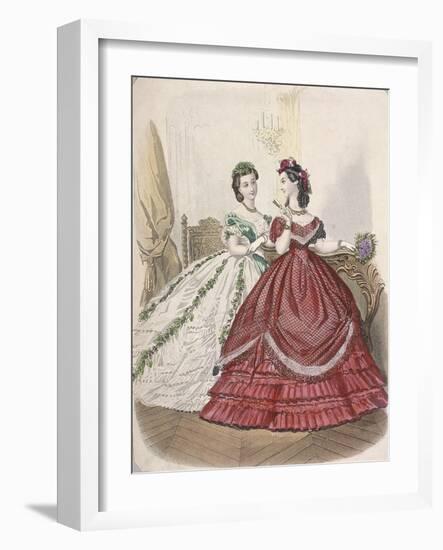 Two Women Wearing the Latest Indoor Fashions, C1850-null-Framed Giclee Print