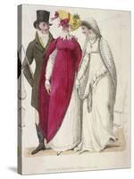 Two Women Wearing Walking Dresses Accompanied by a Man, C1810-W Read-Stretched Canvas