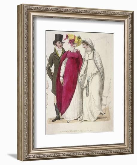 Two Women Wearing Walking Dresses Accompanied by a Man, C1810-W Read-Framed Giclee Print