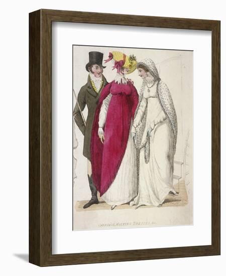 Two Women Wearing Walking Dresses Accompanied by a Man, C1810-W Read-Framed Giclee Print