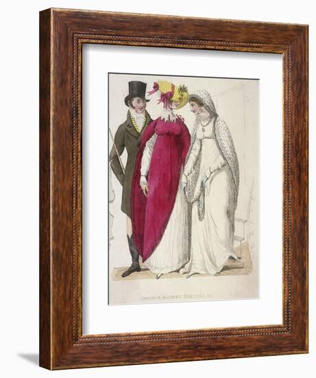 Two Women Wearing Walking Dresses Accompanied by a Man, C1810-W Read-Framed Giclee Print