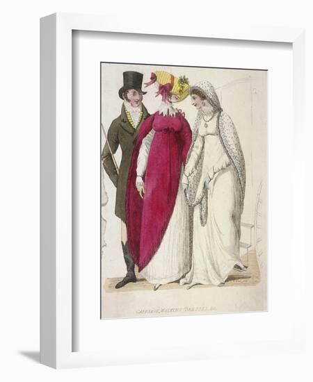 Two Women Wearing Walking Dresses Accompanied by a Man, C1810-W Read-Framed Giclee Print