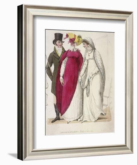 Two Women Wearing Walking Dresses Accompanied by a Man, C1810-W Read-Framed Giclee Print