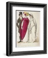 Two Women Wearing Walking Dresses Accompanied by a Man, C1810-W Read-Framed Giclee Print