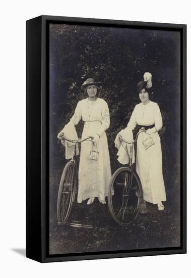 Two Women with Bicycles, Carrying Purses-null-Framed Stretched Canvas