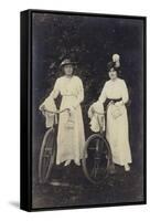 Two Women with Bicycles, Carrying Purses-null-Framed Stretched Canvas