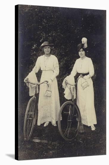 Two Women with Bicycles, Carrying Purses-null-Stretched Canvas