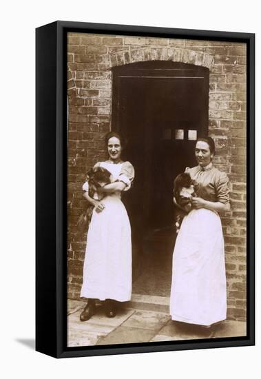 Two Women with Pekingese Dogs-null-Framed Stretched Canvas