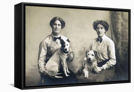 Two Women with Two Little Dogs-null-Framed Stretched Canvas