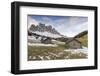 Two wooden lodges and Odle Dolomites. Malga Gampen, Funes, Bolzano, Trentino Alto Adige - Sudtirol,-ClickAlps-Framed Photographic Print