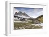 Two wooden lodges and Odle Dolomites. Malga Gampen, Funes, Bolzano, Trentino Alto Adige - Sudtirol,-ClickAlps-Framed Photographic Print