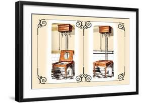 Two Wooden Toilets-null-Framed Art Print