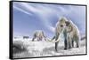 Two Woolly Mammoths in a Snow Covered Field with a Few Bison-null-Framed Stretched Canvas