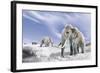 Two Woolly Mammoths in a Snow Covered Field with a Few Bison-null-Framed Art Print