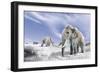 Two Woolly Mammoths in a Snow Covered Field with a Few Bison-null-Framed Art Print