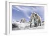 Two Woolly Mammoths in a Snow Covered Field with a Few Bison-null-Framed Art Print