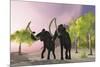 Two Woolly Mammoths Searching for Better Vegetation to Eat-null-Mounted Art Print