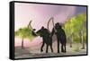 Two Woolly Mammoths Searching for Better Vegetation to Eat-null-Framed Stretched Canvas