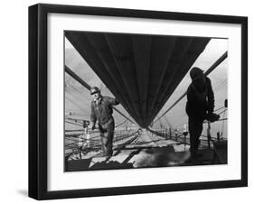 Two Workmen Adding Last Two Strands to Enormous Cables that Supports 6 Lane Golden Gate Bridge-Peter Stackpole-Framed Photographic Print
