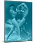 Two Wrestling Muscle Men in Blue Tint-null-Mounted Art Print