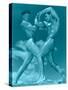 Two Wrestling Muscle Men in Blue Tint-null-Stretched Canvas