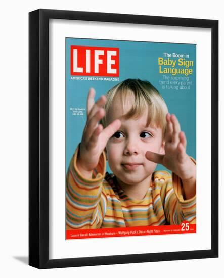 Two-year-old Bradley Pickren using baby sign language to communicate, February 25, 2005-Gabrielle Revere-Framed Photographic Print