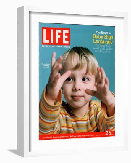 Two-year-old Bradley Pickren using baby sign language to communicate, February 25, 2005-Gabrielle Revere-Framed Photographic Print