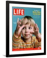 Two-year-old Bradley Pickren using baby sign language to communicate, February 25, 2005-Gabrielle Revere-Framed Photographic Print