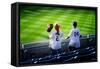 Two Young Baseball Fans Waiting for the Start of the Game, Yanke-Sabine Jacobs-Framed Stretched Canvas