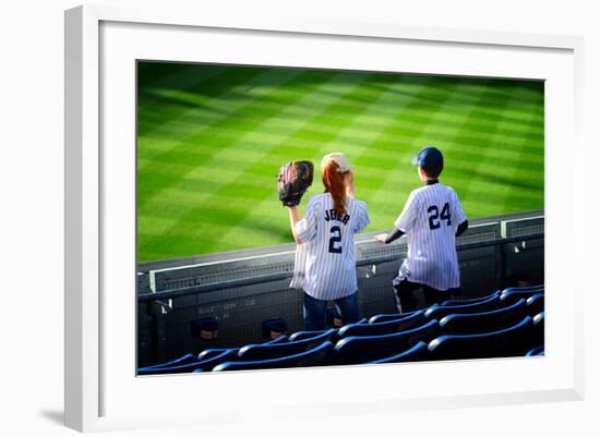 Two Young Baseball Fans Waiting for the Start of the Game, Yanke-Sabine Jacobs-Framed Photographic Print