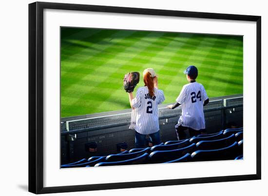 Two Young Baseball Fans Waiting for the Start of the Game, Yanke-Sabine Jacobs-Framed Photographic Print