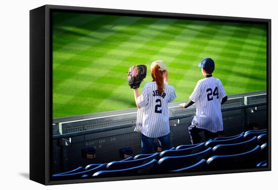 Two Young Baseball Fans Waiting for the Start of the Game, Yanke-Sabine Jacobs-Framed Stretched Canvas
