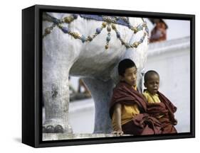 Two Young Boys, Nepal-Michael Brown-Framed Stretched Canvas
