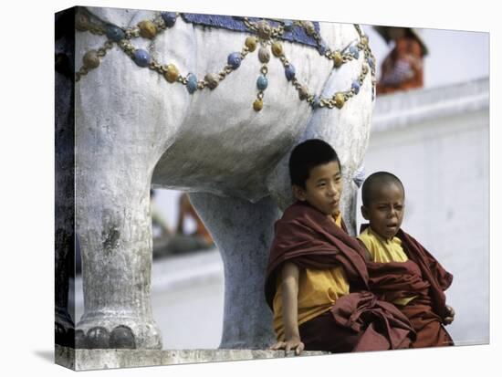 Two Young Boys, Nepal-Michael Brown-Stretched Canvas