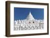 Two young Buddhist monks run and jump across the white walls of Hsinbyume Pagoda, Mingun, Mandalay,-Tim Mannakee-Framed Photographic Print