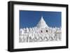 Two young Buddhist monks run and jump across the white walls of Hsinbyume Pagoda, Mingun, Mandalay,-Tim Mannakee-Framed Photographic Print