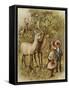 Two Young Children Feeding the Deer in a Park-null-Framed Stretched Canvas