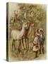 Two Young Children Feeding the Deer in a Park-null-Stretched Canvas