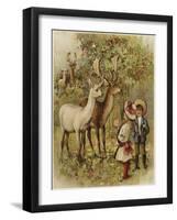 Two Young Children Feeding the Deer in a Park-null-Framed Giclee Print