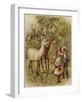 Two Young Children Feeding the Deer in a Park-null-Framed Giclee Print