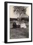 Two Young Children with a Spaniel Dog in a Garden-null-Framed Photographic Print