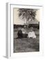Two Young Children with a Spaniel Dog in a Garden-null-Framed Photographic Print