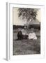 Two Young Children with a Spaniel Dog in a Garden-null-Framed Photographic Print