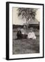 Two Young Children with a Spaniel Dog in a Garden-null-Framed Photographic Print