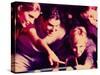 Two Young Couples Playing Pool-null-Stretched Canvas