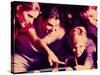 Two Young Couples Playing Pool-null-Stretched Canvas