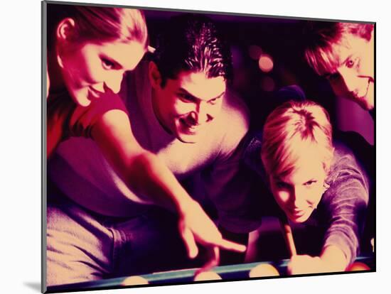 Two Young Couples Playing Pool-null-Mounted Premium Photographic Print