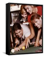 Two Young Couples Playing Pool-null-Framed Stretched Canvas