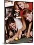 Two Young Couples Playing Pool-null-Mounted Premium Photographic Print